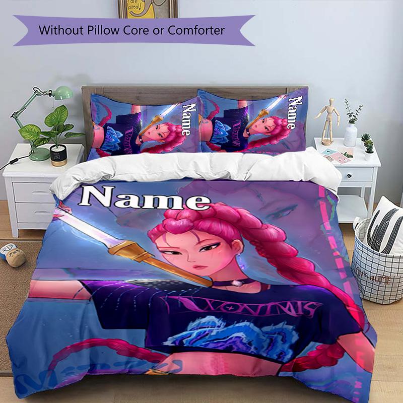 3pcs KPop Demon Hunters21 Cover Set - Personalized Name, HD Printed Bedding with 1 Cover and 2 Pillowcases - Perfect for Home Decor, Easy Care