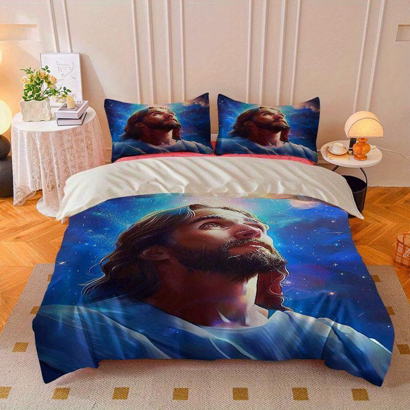 2/3pcs Jesus Christ Heavenly Light Divine Grace Faith Hope Lovequilt Cover Set with Printed Pattern Quilt Cover Set