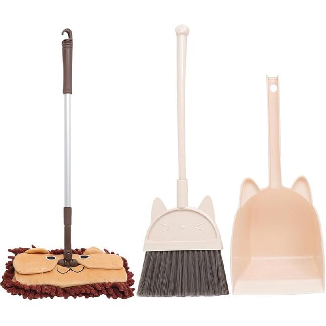 

1set Boy Girl Broom and Mop for Toddlers Mini Cleaning Tools with Dustpan for Pretend Play and Housework for Home and Kindergarten Use бежевий