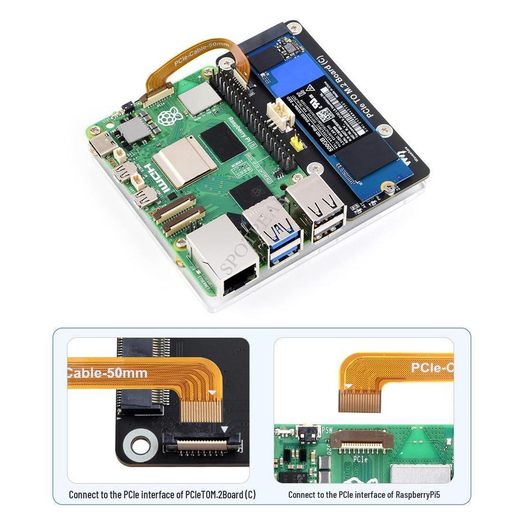 Raspberry Pi 5 PCIe to M.2 NVMe SSD Expansion Board (2280/2242/2230)
