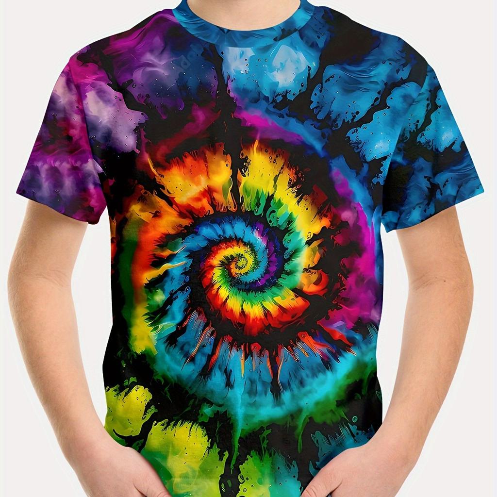 Children's Clothing Girl T-Shirt Short Sleeve 3D Tie-Dye Print Kids Summer Clothes Casual Stylish Round Neck Boy Girl Clothes