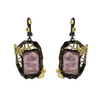 Fashion Lady Bohemian Style Square Natural Crystal Butterfly Flying Earrings Lady Sweet Jewelry Earrings for Women