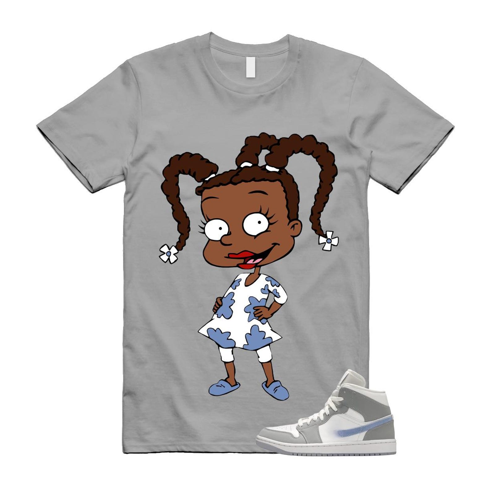 1 Wolf Grey Aluminum Blue White Mid T Shirt Match SUSIE XL