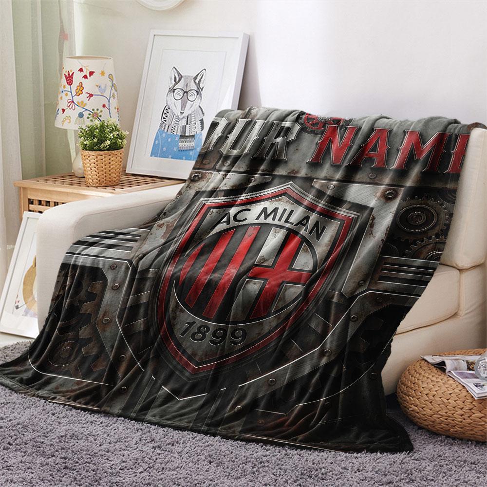 Custom Name,AC Milan Printed Flannel Blanket, Soft Throw for Bedroom Sofa, Washable, Christmas Present, Great Gift.