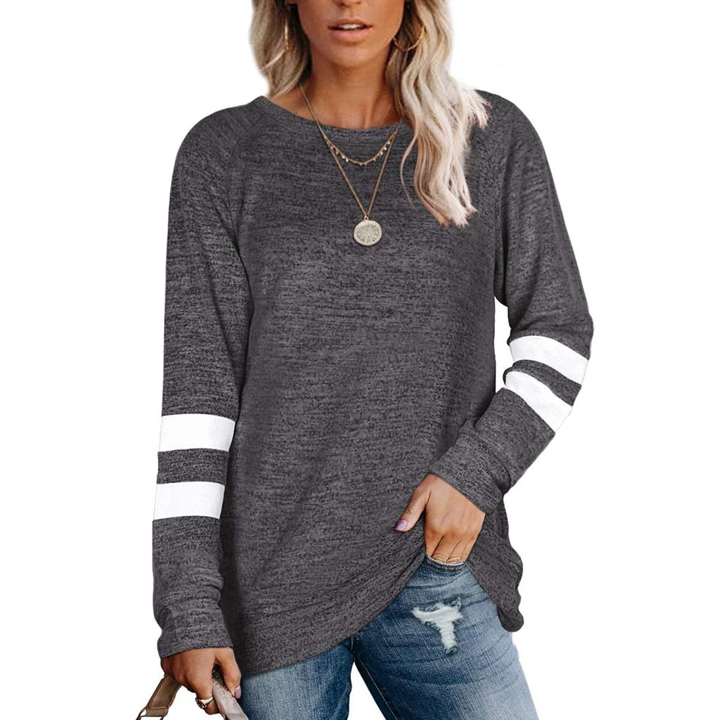 Fashion Casual Womens Long Sleeve Striped Spliced Tops Loose Sweatshirt