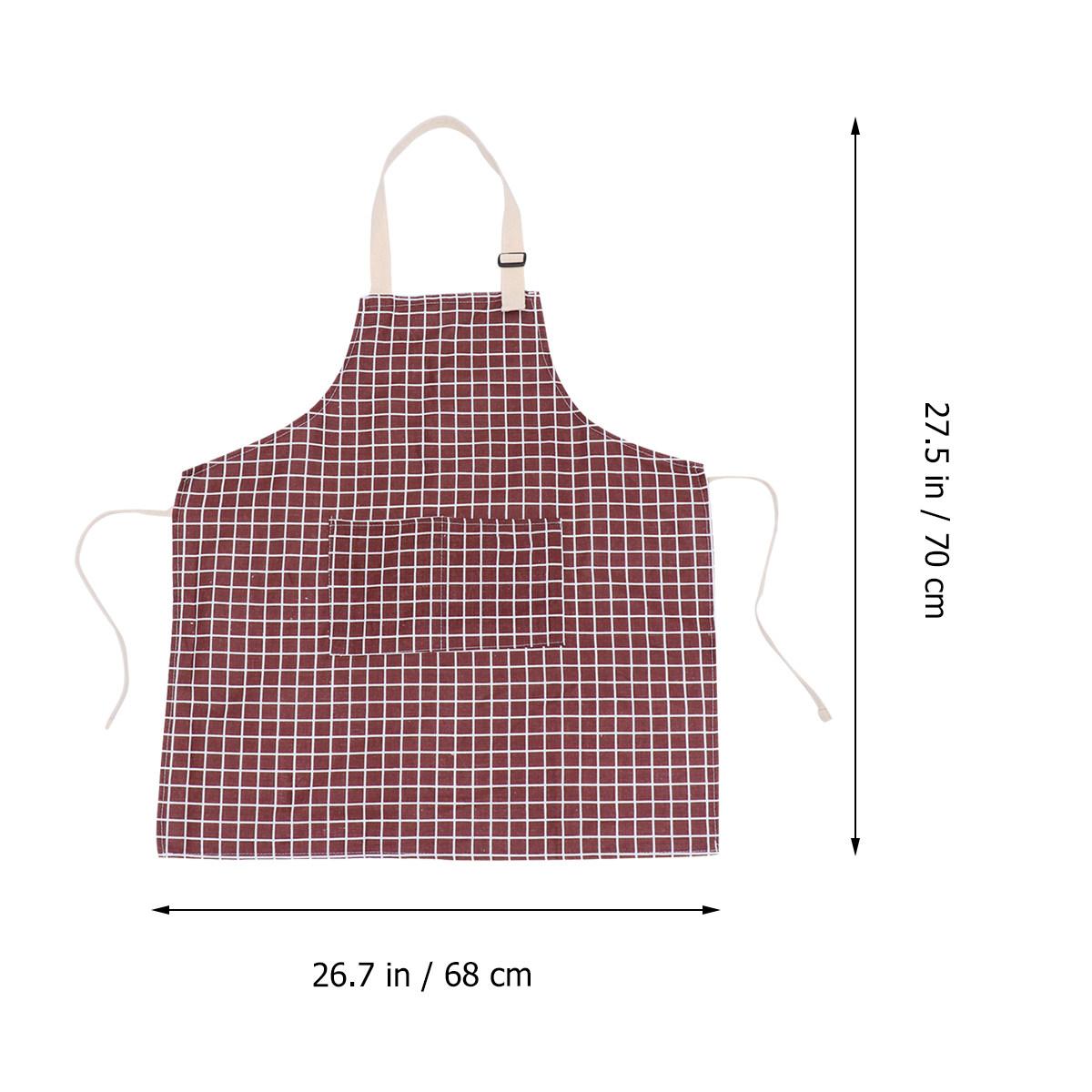 Cotton Linen Checkered Halter Apron Grey Adjustable Neck Strap Waist Ties Pockets Cooking Kitchen Apron for Adults Serving кофейный
