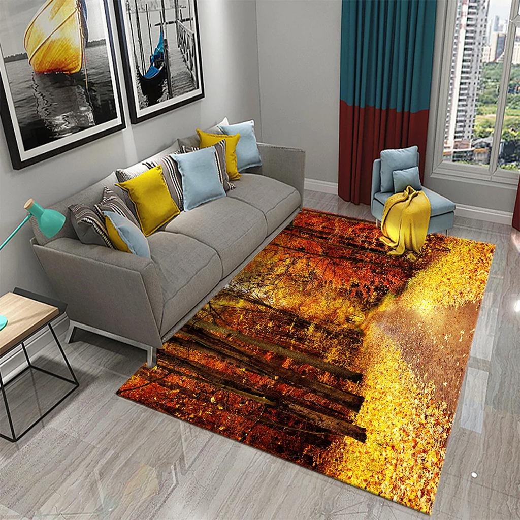 3D Autumn Yellow Maple Leaves Carpet Modern Kitchen Bathroom Anti-Slip Entrance Doormat Bedroom Living Room Balcony Floor Carpet