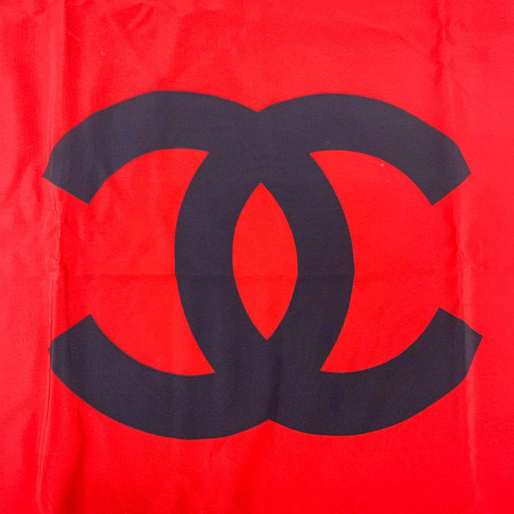 Używany Szalik Jedwabny Karty do Gry z Logo Chanel Coco Mark Czerwony Autentyczny 1193