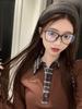 Women's Red Plaid Polo Collar Faux Two-Piece Slim-Fit Top for Autumn/Winter