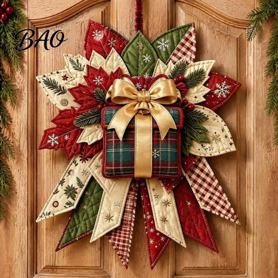 Anpassbare Weihnachtsfeier-Gastgeschenke Weihnachten DIY Gesteppte Schleife Nähen Bastelset, Vorgeschnittene Patchwork-Stoffkunst für Set, Türhänger Wand Kaminsims Heimdekoration