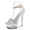 Lady Rhinestone High Thin Heel Sandals Women Ankle Strap Crystal Sandals for Office Nightclub Party Catwalk Show Pole Dance Pub
