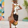 Women s Plus Size Sleeveless U Neck Tank Dress Halloween Panda Ghost Printed Side Slit Curved Hem