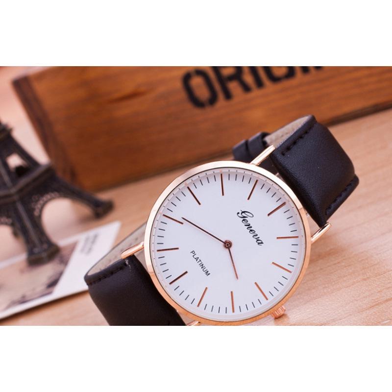 Geneva Leather Strap Ultra-Thin Quartz Watch: Unisex Fashion with Two-Hand Design
