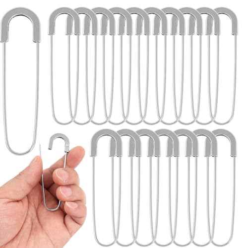 Coilless Safety Pins: 3 Inch Extra Large Heavy Duty Metal Fasteners - 20 Pack Silver Jumbo Pins for Crafting and DIY Projects