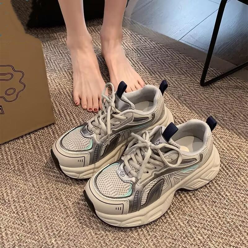 European station mesh dad shoes women's shoes show feet small women's shoes 2025 spring new thick-soled height-increasing versatile sports shoes
