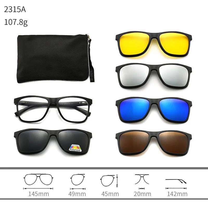 23XXA Gather 6PCS Magnetic Polarized Clip On Sunglasses Women Men Plastic Frame for Night Driving Sunglasses UV400