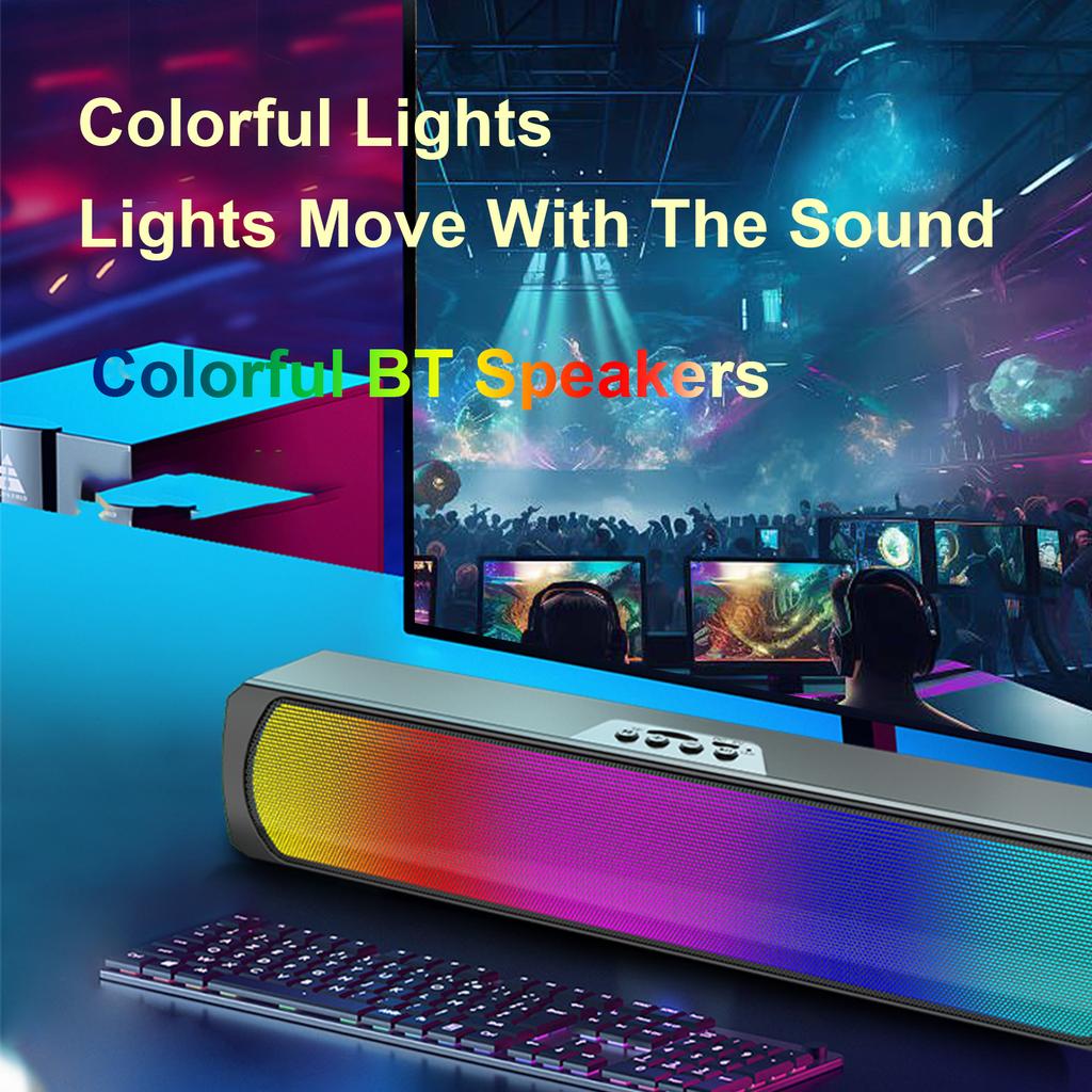 Wireless PC Speakers with Flowing LED Lights Computer Soundbar with Stereo Sound Desk Subwoofer
