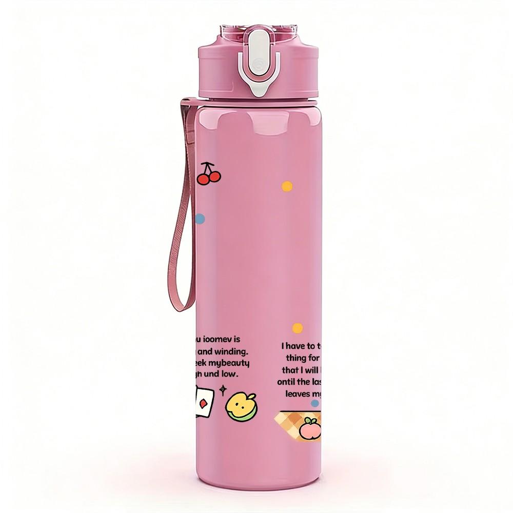 1PC Bear Cake Dessert Cute Print 750ml Color Plastic Sports Water Bottle Leakproof Flip Straw Lid Suitable for Sports Office Home Use