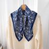 Classic Denim Blue Linghua Chinese Square Scarf Double Crepe Silk Scarf Spring and Summer Thin Chic Lace Silk Ladies Scarf