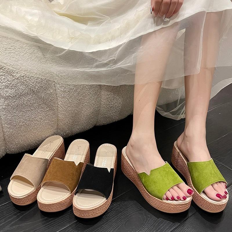 Large size slippers women's summer fashion outerwear wedge heel sandals thick bottom high heel muffin bottom one-word slippers