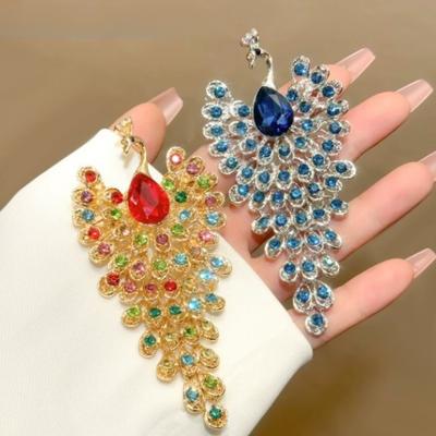 Women Fashion Rhinestone Peacock Brooch Phoenix Clothing Accessories Pins Party Jewelry Gifts