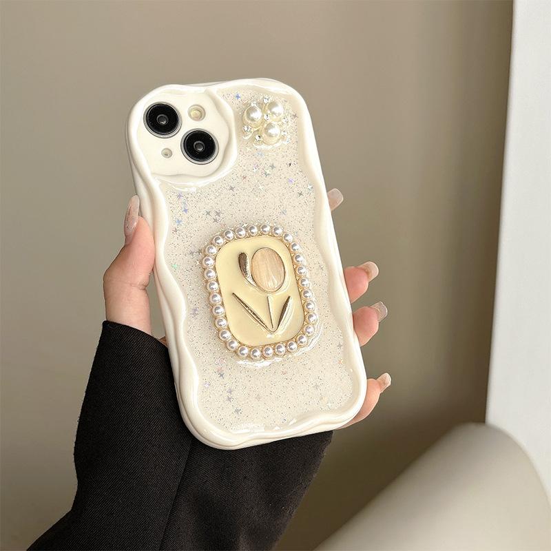 

Pearl Tulip Flower Phone Case For Iphone17 Pro Glitter Star Apple 16 Silicone All Inclusive 14 iPhone 17Promax
