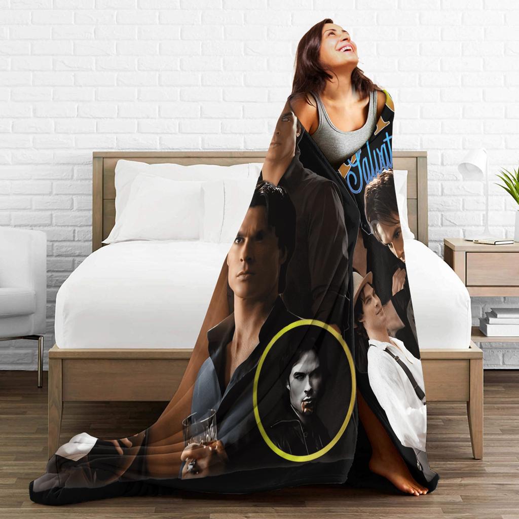 Damon Salvatore Blanket Quality Super Soft  Bedding Throws Autumn Boy Girl Couch Chair Sofa Bed Funny Bedspread
