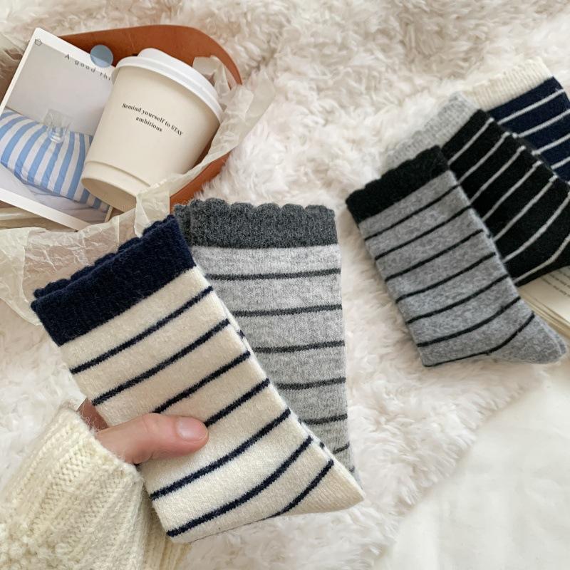 Stacked Socks Tide Striped Thermal Socks Children Medium Tube Socks Wool Late Autumn