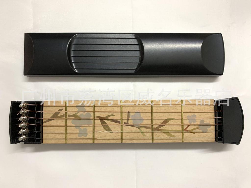 Six-String Portable Pocket Guitar Fingerboard with Flower Pattern - Black Practice Tool