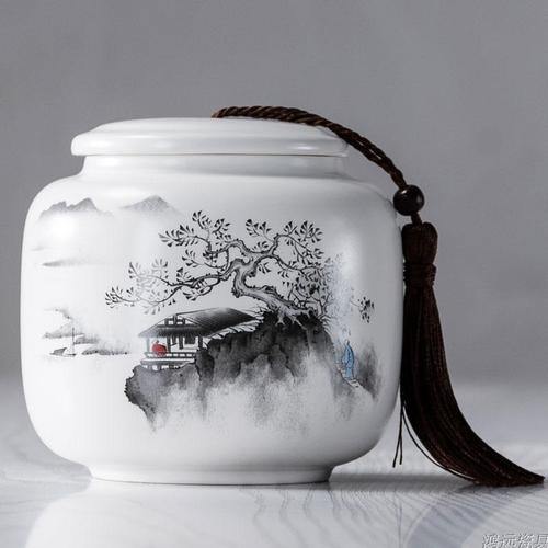 Creative Ink Painting Ceramic Storage Jar with Lid Sealed Tea Tin Candy Coffee Food Jar Storage Container Home Decoration Modern