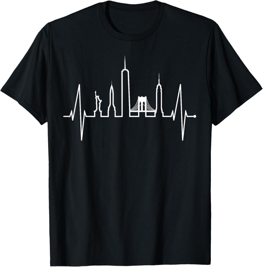New York Skyline Heartbeat Statue of Liberty New York T-Shirt