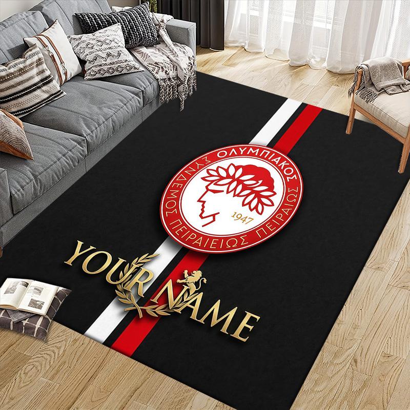 Custom Name Olympiacos Flannel Pattern Square Carpet,Area Rug,Carpet Rug for Living Room Bedroom Sofa Playroom Decor,Non-slip Floor Mat