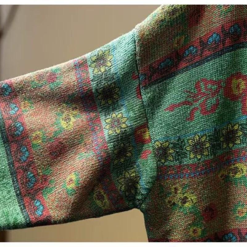 Korejský Vintage květinový potisk Mock Neformální Volný Svetr Žena Podzimní Móda Svetr s dlouhým rukávem