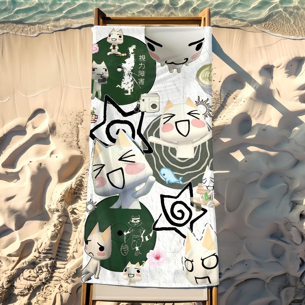 Cute Toro Inoue Cat Towel Beach Shower Bath Travel Lightweight Skin Friendly for Pool Camping Cruise Summer