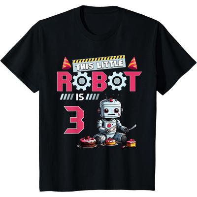 This Little Robot Is 3 Year Old 3rd Birthday Kids Boys Girls T-Shirt