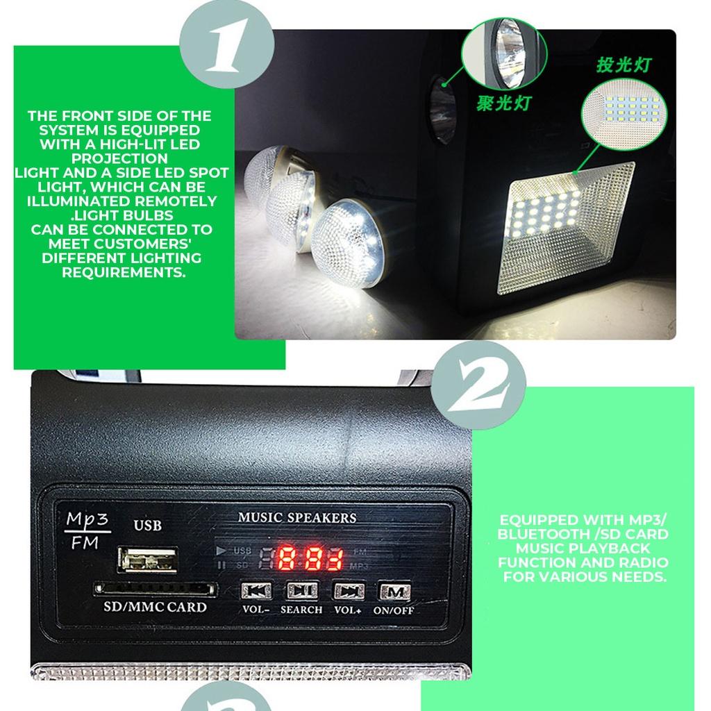 5W USB Charger Home System Solar Power Panel Generator Kit FM bluetooth Speaker with 6V 3 LED Bulbs Light Outdoor Lighting