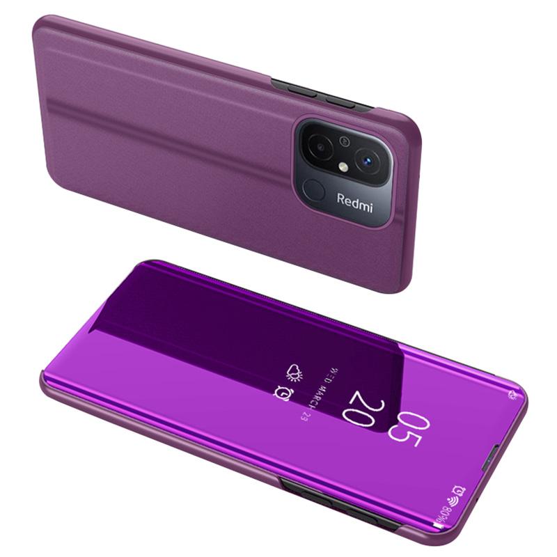 

Кожаный чехол-подставка для Xiaomi Redmi 12C 4G View Window Mirror Electrical Phone Cover Purple