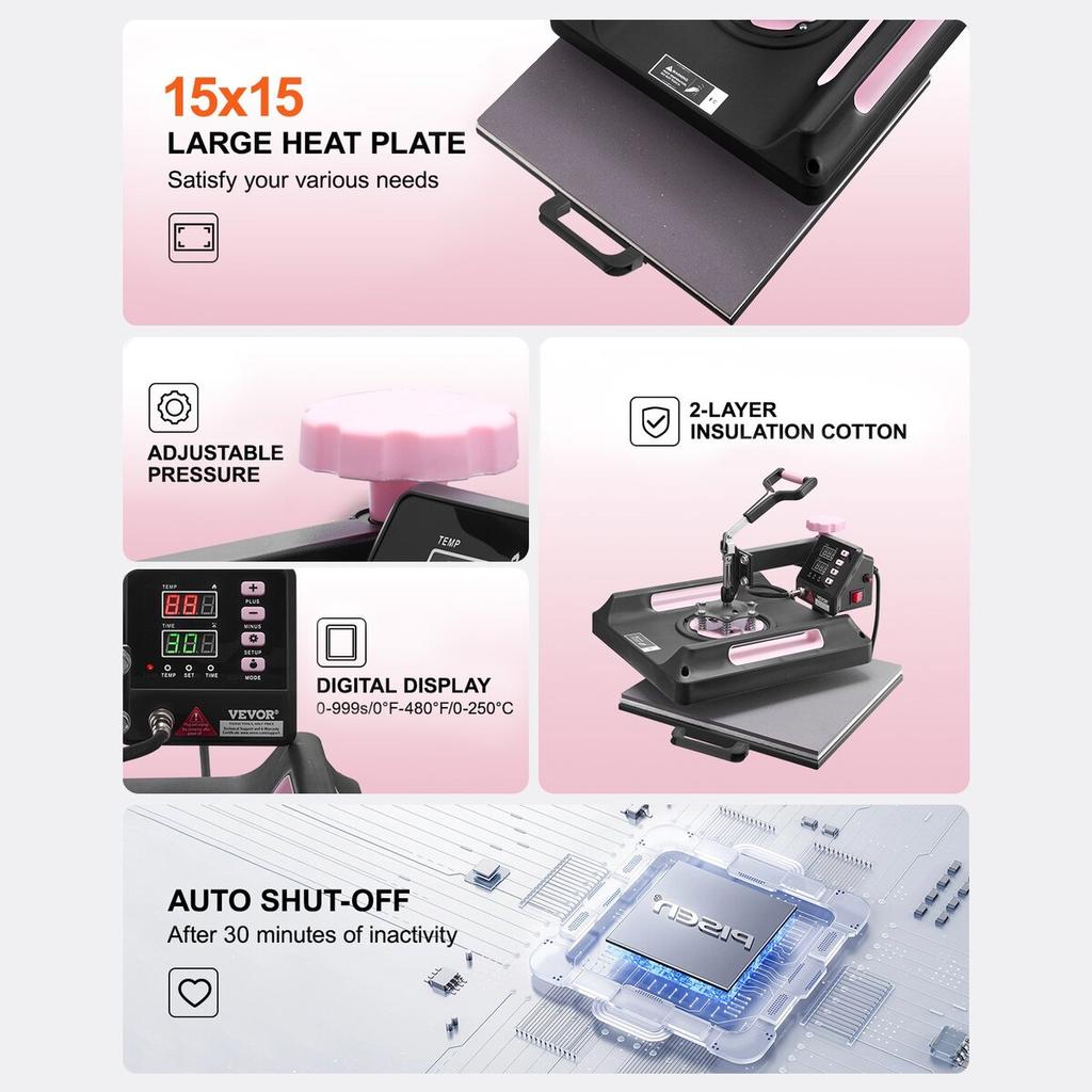 8 in 1 Heat Press Machine 15x15 in 30oz Tumbler Press T-Shirts Black