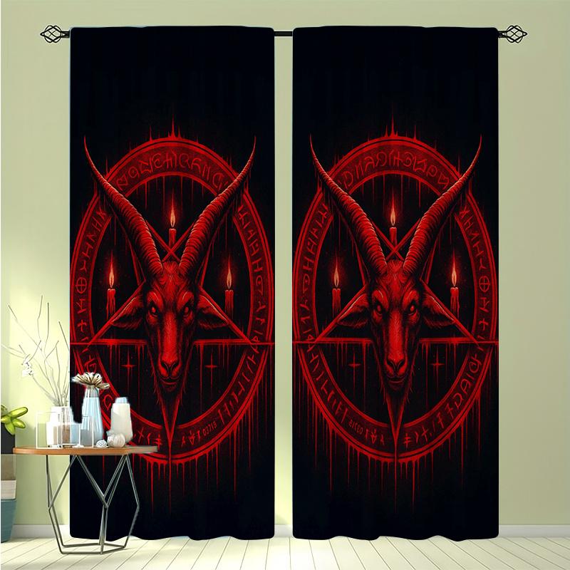 Gothic Curtains Satanic Pentagram Red Goat Head Light Filtering Bedroom Living Room Office Dark Decor Style Blackout Made Of Polyester