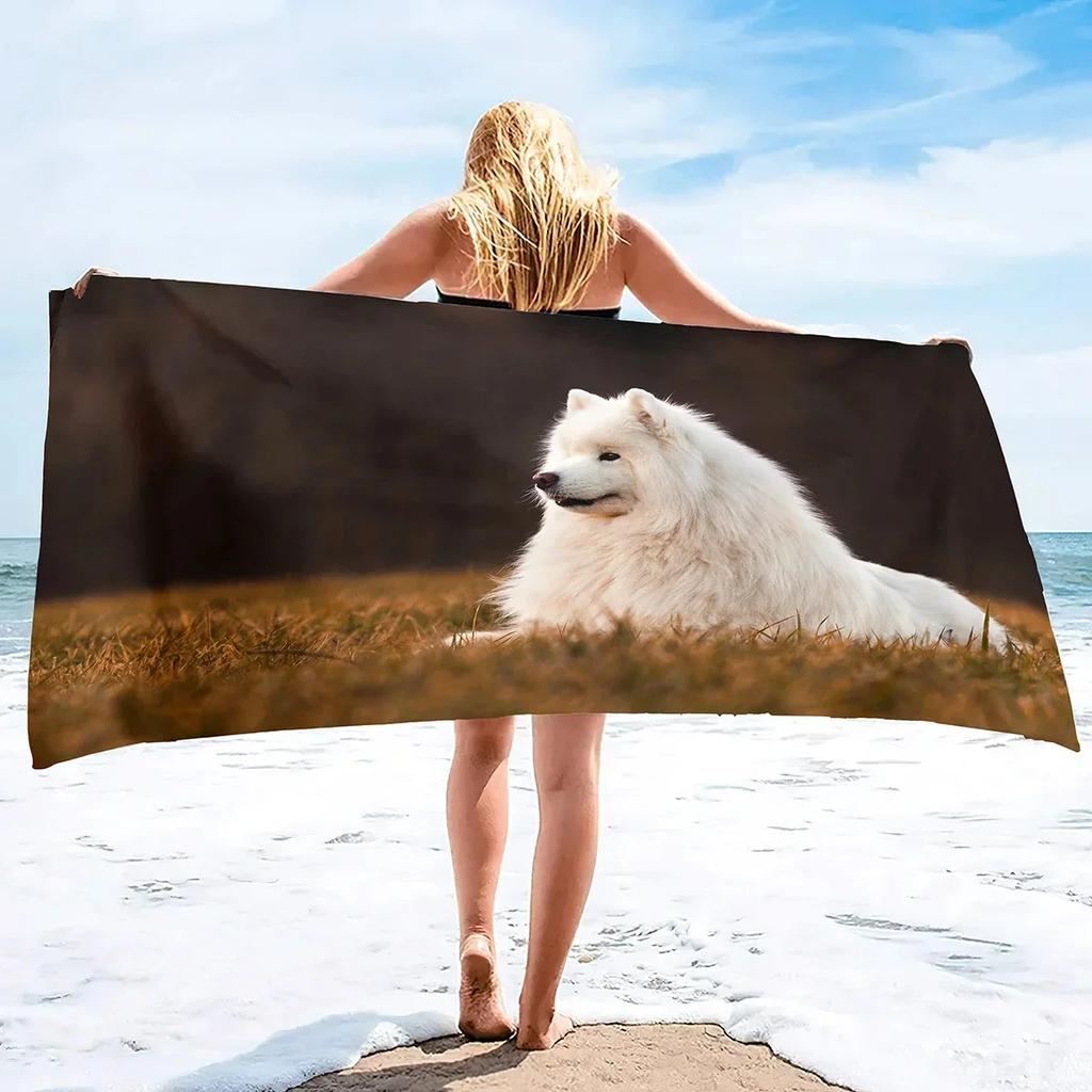 Samoyed Dog Beach Towel Cute Pet Bath Towel Microfiber Quick Dry Travel Sport Spa Swimming Pool Towels Absorbent Bikini Cover Up