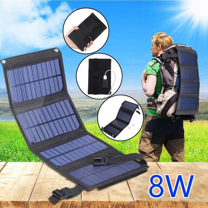 8W 5V USB Solar Panel Portable Folding Foldable Waterproof Power Bank Outdoor Camping Hiking Phone Charger Cells