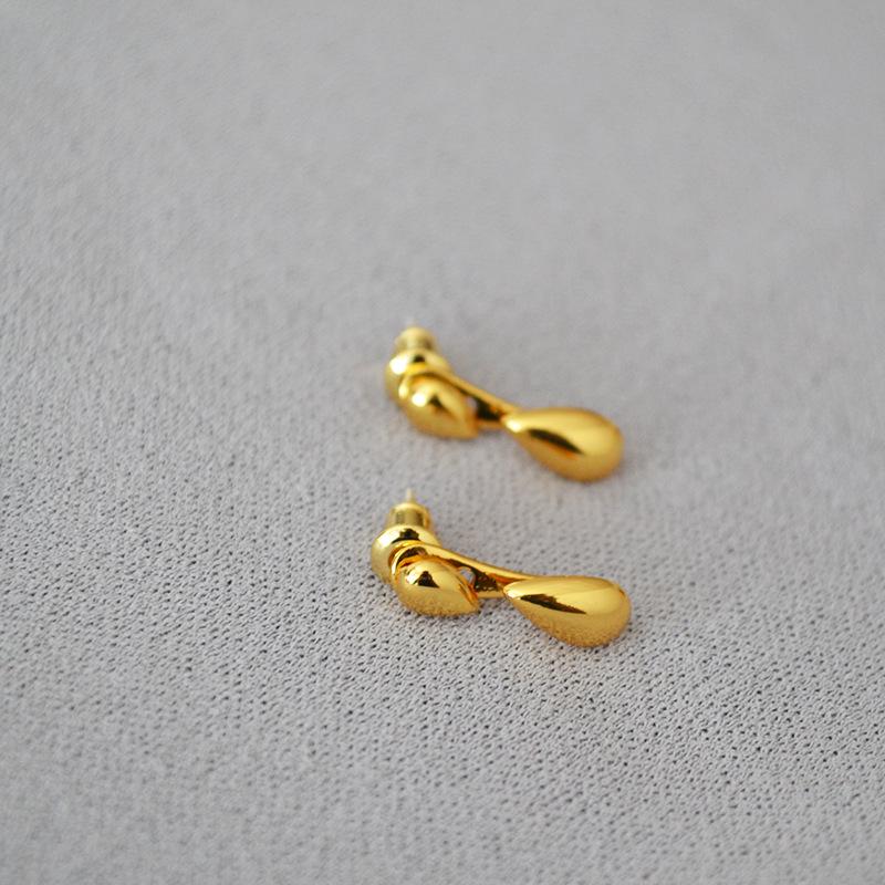 Korean-Style Gold-Plated Teardrop Earrings with 925 Silver Needle