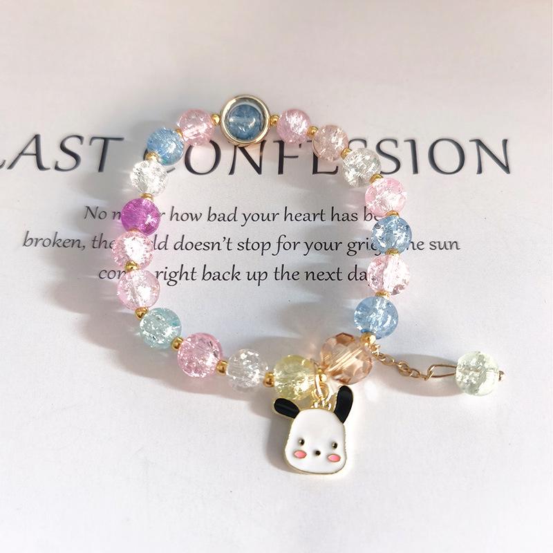 Forest Butterfly Glass Bracelet with Ice-Cracked Flower Beads