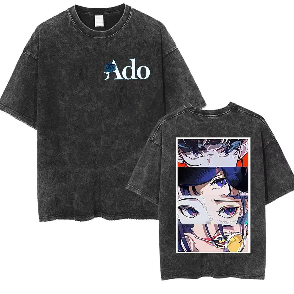 ADO Hibana World Tour Vintage Washed T Shirts Japanese Singer Fashion Oversized Tshirts Casual Aesthetic Short Sleeve Tees