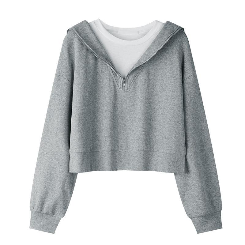 Fake Two Short Sweater Women's Thin Loose Navy Collar Long-sleeved Top Jacket
