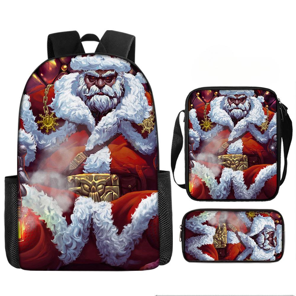 Christmas Backpack, 3D Digital Printed Backpack, Shoulder Bag, Pencil Case, Three-Piece Set