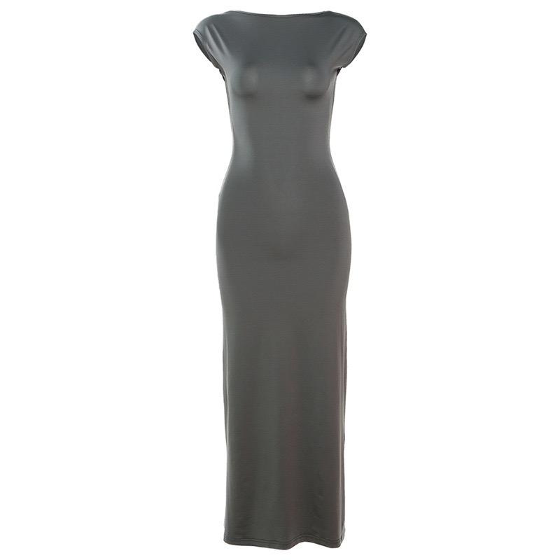 Solid Sexy Backless Maxi Dress Women Elegant Elastic Slim Short Sleeve Long dresses Female Bodycon Streetwear Clothing