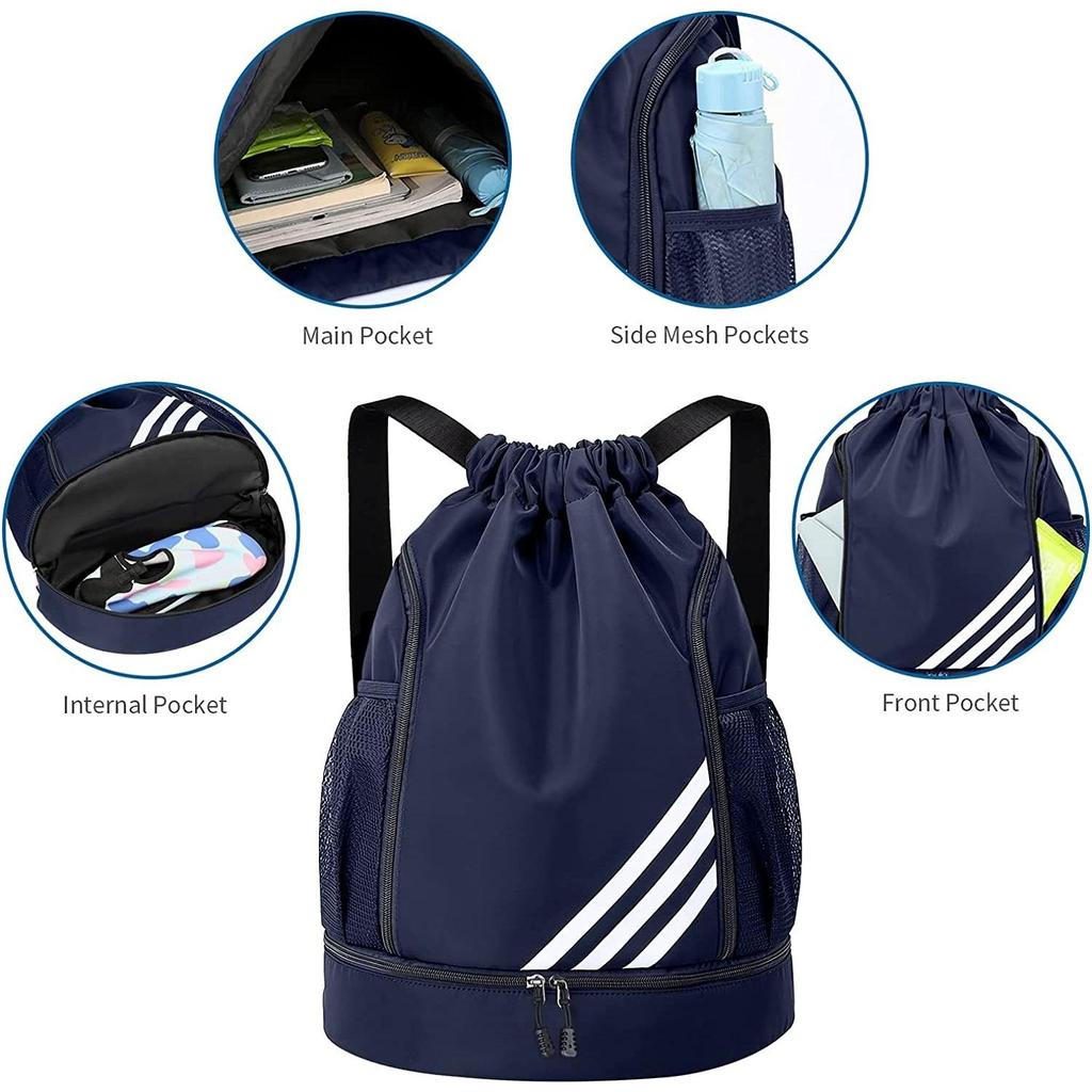 New Drawstring Basketball Bag with Wet/Dry Separation, Large Capacity for Sports, Travel, Outdoor Activities.