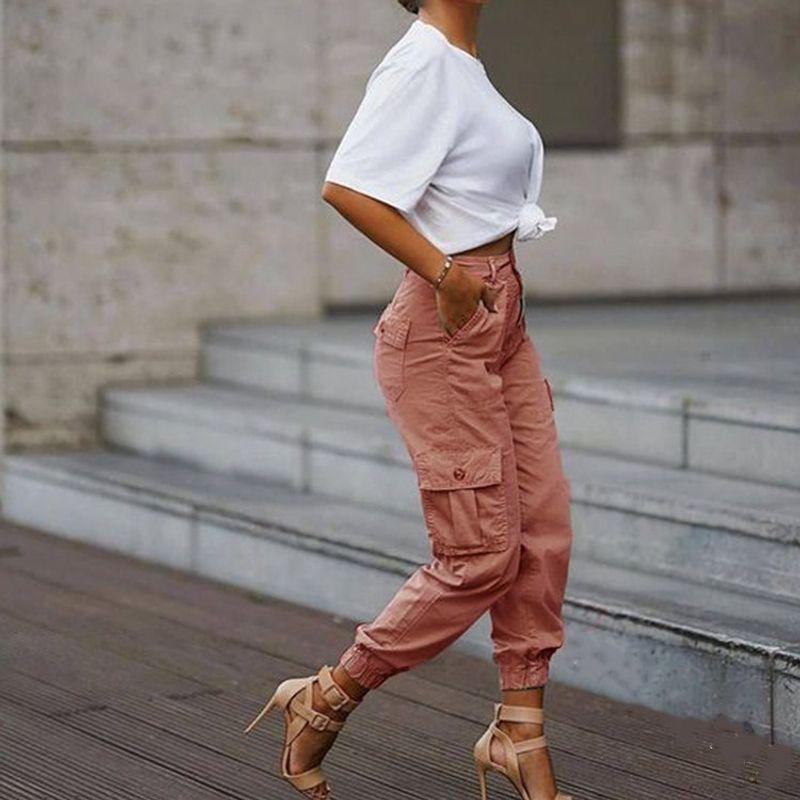 2021 New European and American Fashion Loose Multi-pockets Feet Cargo Pants Women Fj172