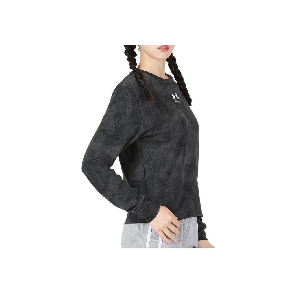 Under Armour Tie-Dye Crew Neck Pullover Long Sleeve T-Shirt Women Tops Dark-Grey 1373036-001